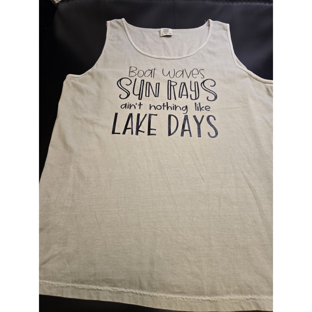 Comfort Colors Tank Top XL Light Tan Lake Days‎ Graphic Heavyweight Mens